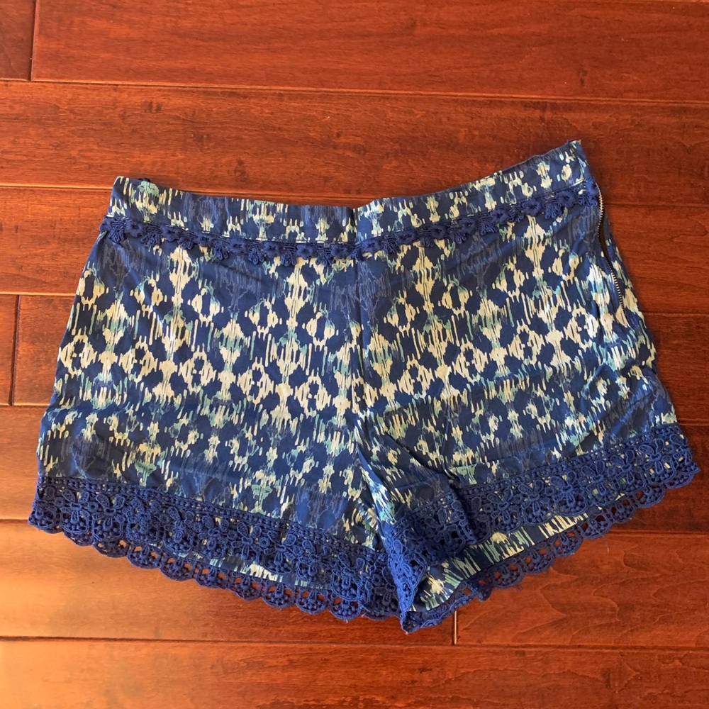 Blue lace crochet and printed shorts